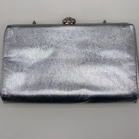 Silver Clutch/Handbag with Metal Rose Closure - Picture 3 of 14